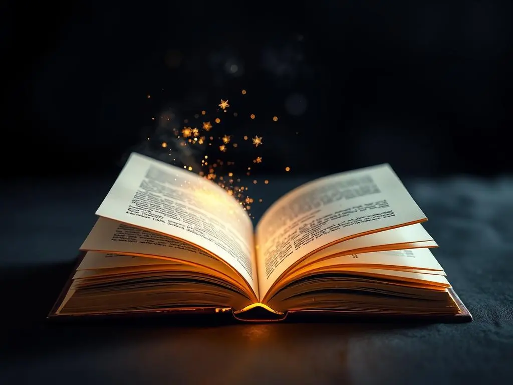 A glowing, open book with magical sparkles rising from its pages, symbolizing the journey of learning magic and finding answers to common questions