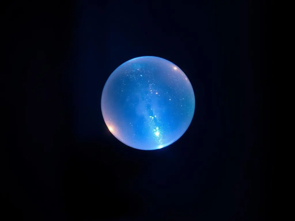 A glowing, mysterious crystal ball floating mid-air, symbolizing the blend of real magic and trick techniques